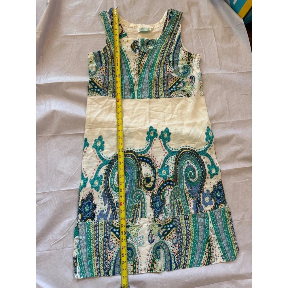 Marila Stile Italiano Vintage Paisley Shift Dress Medium Cream Teal Resortwear - Picture 5 of 5
